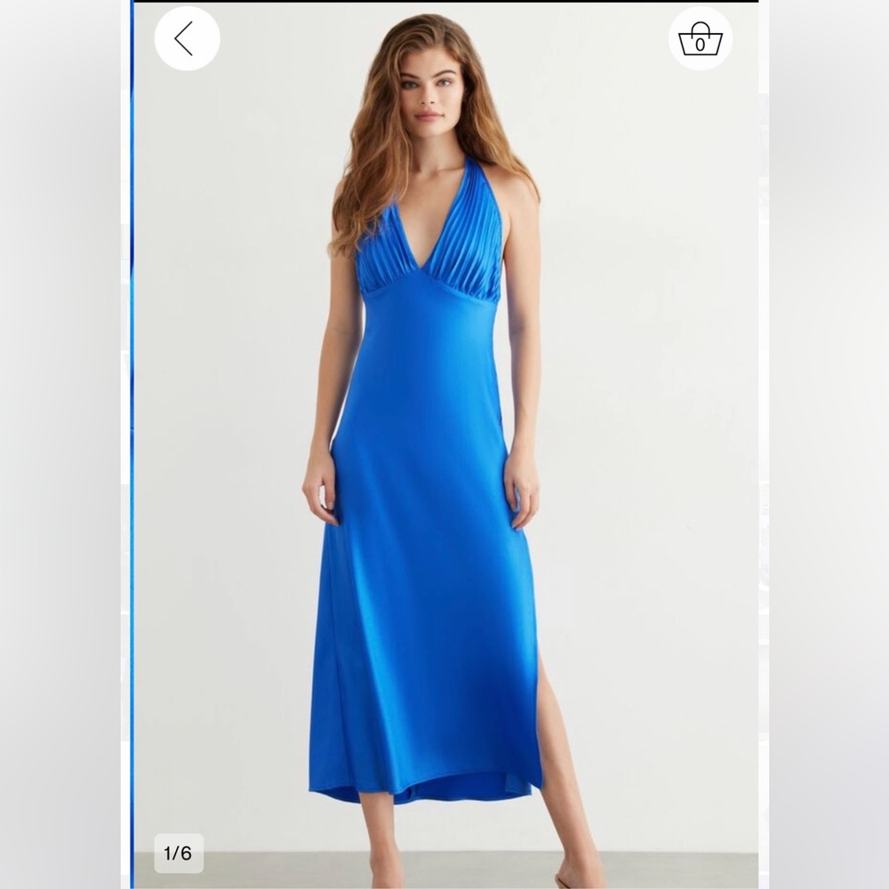 Blue halter satin midid dress from Dynamite with side slits